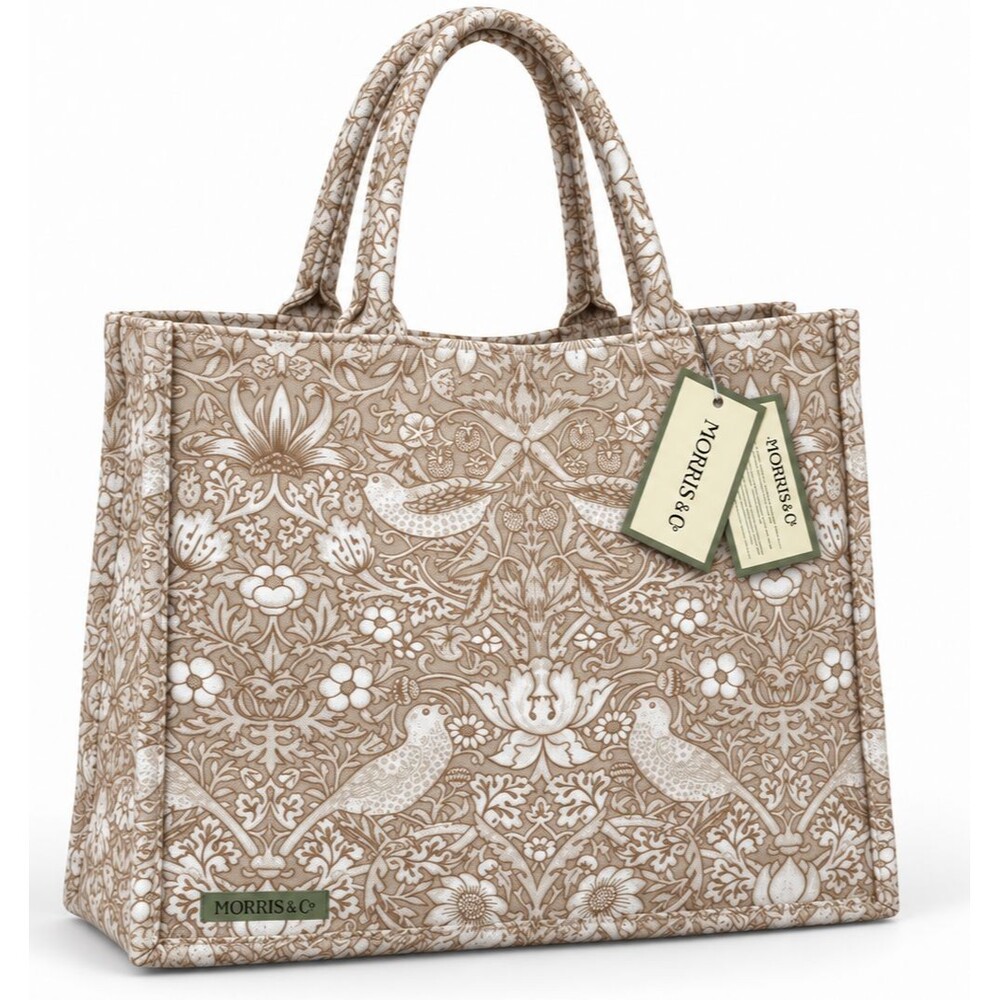 William Morris & Co Strawberry Thief Cotton Canvas Tote Bag Shopper 14.5x17x5"